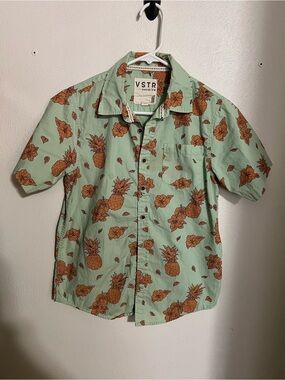 VSTR Classic Premium Tropical Vacation Button Down Casual Shirt Green Boy's Sz M